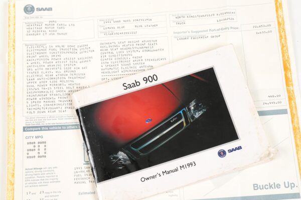 1993 Saab 900 owners manual 405480 and window sticker